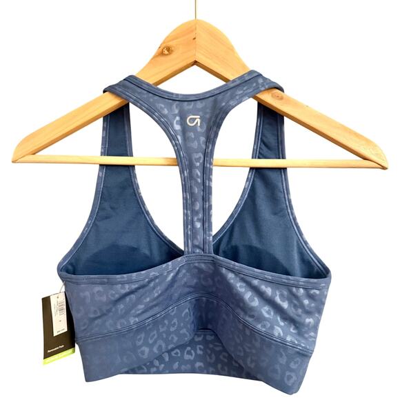 GapFit Eclipse Blue Leopard Print Sports Bra XS NWT Medium Support - Picture 3 of 9